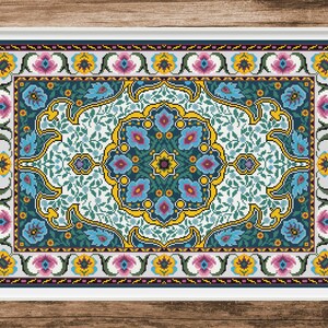 Oriental Rug Cross Stitch Pattern | Floral Carpet Embroidery (PDF)