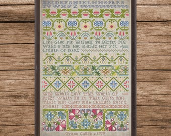 Grace Catlin Sampler 1719 | Counted Cross Stitch Pattern | Antique Sampler | Instant download | PDF | Pattern Keeper | Cross Stitch Saga