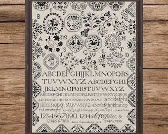 Ann Grimshaw 1818 Quaker Sampler Cross Stitch Pattern, Antique Reproduction Embroidery, Historical Needlework PDF, Pattern Keeper & Saga