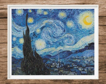 Patrón de punto de cruz "La noche estrellada" / Famosa pintura de Van Gogh (PDF)