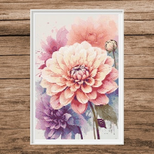 Dahlia Flower | Counted Cross Stitch Pattern | Botanical | Instant download | PDF | Pattern Keeper | Cross Stitch Saga