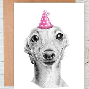 Whippet, italienisches Windspiel Windhund Kunst Geburtstagsgrüße / Grußkarte (kann personalisiert werden)