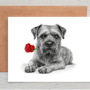 Border Terrier (no. 6) Hund Liebeskarte, Valentinstagskarte, Jubiläumskarte, Hochzeitskarte Kunst Grußkarte / Notizkarte (kann personalisiert werden)