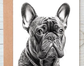 French Bulldog (No.8) dog art Greetings/Note Card (can be personalised)