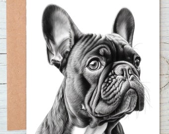 French Bulldog (No.9) dog art Greetings/Note Card (can be personalised)