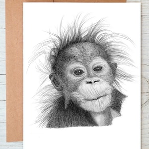 Carte de voeux/carte de correspondance/impression Orang-outan, art bébé singe orang (peut être personnalisé)