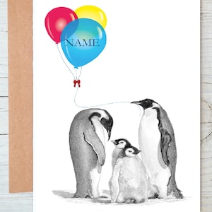 Penguins King penguin family art Birthday | Congratulations | Well done Greetings/Note Card (can be personalised)