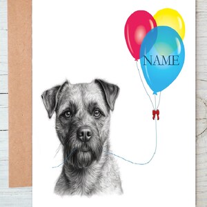 Cartão de felicitações de aniversário para cachorro Border Terrier (nº 5) (pode ser personalizado)