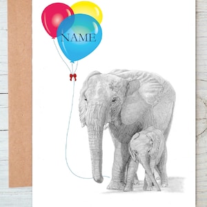 Madre elefante e cucciolo Ele art Compleanno / Congratulazioni / Ben fatto Saluti / Biglietto di auguri (può essere personalizzato)