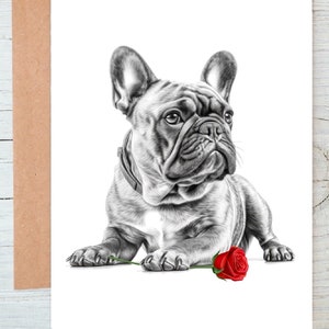 Tarjeta de amor para perros Bulldog francés Frenchie (n.º 6), tarjeta de San Valentín, tarjeta de aniversario, tarjeta de boda, tarjeta de felicitación o nota artística (se puede personalizar)