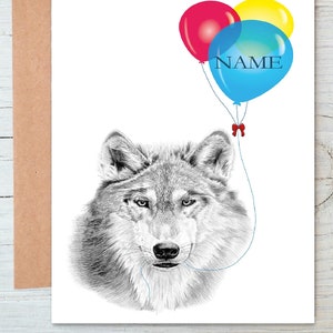 Loup (no:3) Art chien Anniversaire | Félicitations | Bravo/Carte de correspondance (peut être personnalisée)