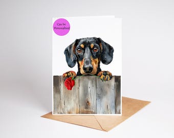 Dachshund 1 dog Love, Valentines Card, Anniversary, Wedding art Greetings/Note Card (can be personalised)