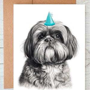 Carte de voeux d'anniversaire/Carte de correspondance Shih Tzu (n° 2) Art chien (peut être personnalisée)