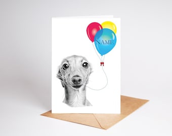 Whippet, Italian Greyhound sighthound Dog art Birthday Greetings/Note Card (can be personalised)