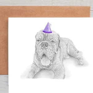 Bordeauxdog Hondenkunst Verjaardagswensen/notitiekaart/afdruk (kan gepersonaliseerd worden)