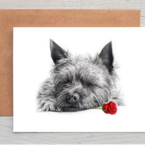 Tarjeta de amor, tarjeta de San Valentín, tarjeta de aniversario, tarjeta de boda, tarjeta de felicitación o nota artística (se puede personalizar) con el perro Cairn Terrier (n.º 3)
