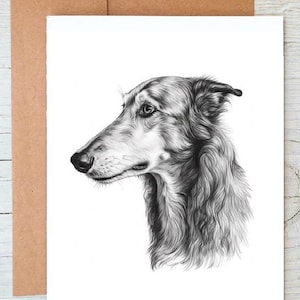 Borzoi (n.º 3), lebrel ruso de caza, tarjeta de felicitación o de notas (se puede personalizar) o impresión artística