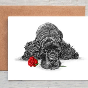Cocker Spaniel czarny pies Karta miłosna, Karta walentynkowa, Karta rocznicowa, Karta ślubna, Karta z pozdrowieniami/Notatka (może być spersonalizowana)