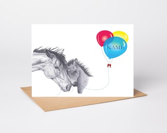 Mare and Foal art Birthday Greetings/Note Card (can be personalised)