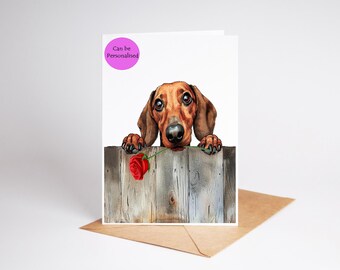 Dachshund 2 dog Love, Valentines Card, Anniversary, Wedding art Greetings/Note Card (can be personalised)