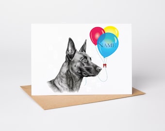 Belgian Malinois Dog art Birthday Greetings/Note Card congratulations (can be personalised)