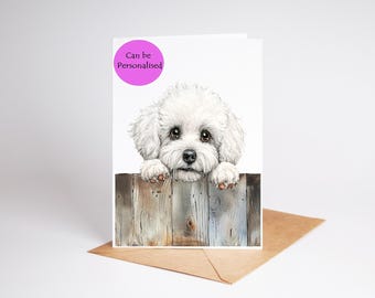 Bichon Frise Dog art coloured Large A5 size Greetings/Note Card (can be personalised)