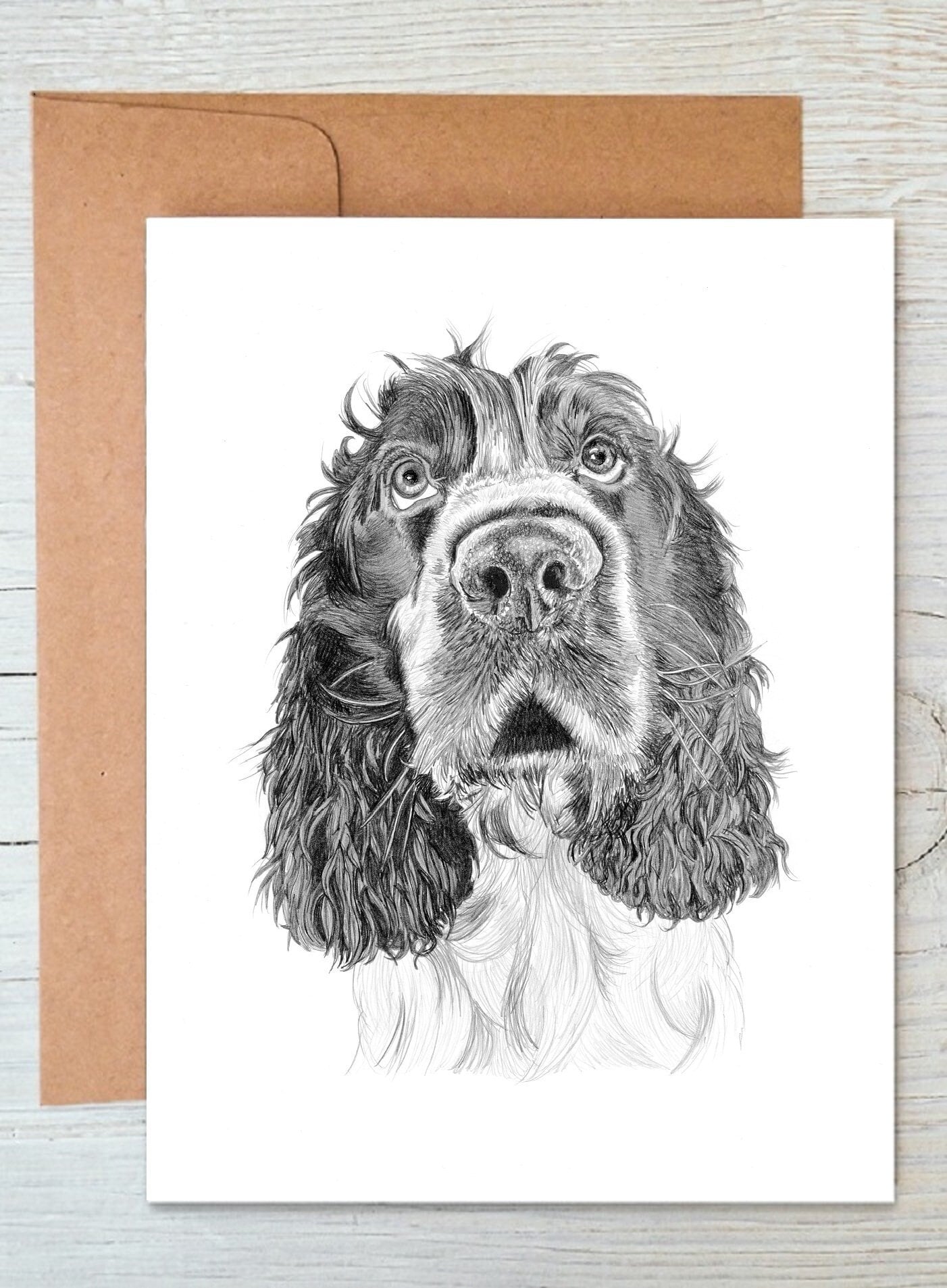 Cocker Spaniel (no.3) Black and White Gundog Dog Art Greetings/note ...