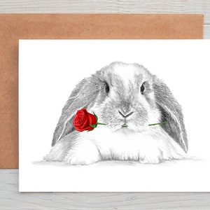 Hängeohriges Kaninchen (no. 1) Kaninchen Liebeskarte, Valentinskarte, Jahrestagskarte, Hochzeitskarte Kunstgruß-/Notizkarte (kann personalisiert werden)