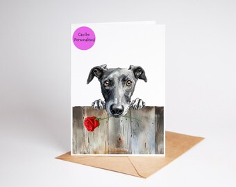 Greyhound (no. 2) Lurcher Whippet dog Love, Valentines Card, Anniversary, Wedding art Greetings/Note Card (can be personalised)