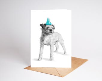 Border Terrier (No.4) Dog art Birthday Greetings/Note Card (can be personalised)