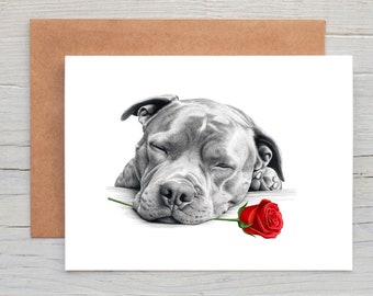 Staffy Staffie Staffordshire Bull Terrier (no.12) dog Love Valentines Anniversary Wedding Card art Greetings/Note Card (can be personalised)