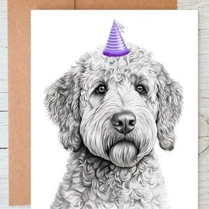 Golden Doodle Dog art Birthday Greetings/Note Card (can be personalised)