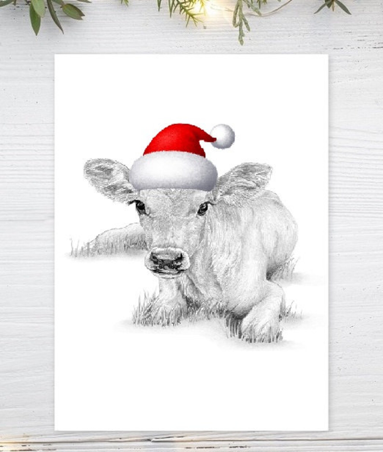 Jersey Cow Calf Art Large A5 Size Christmas Xmas Card Etsy