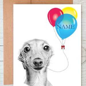 Whippet, italienisches Windspiel Windhund Kunst Geburtstagsgrüße / Grußkarte (kann personalisiert werden)