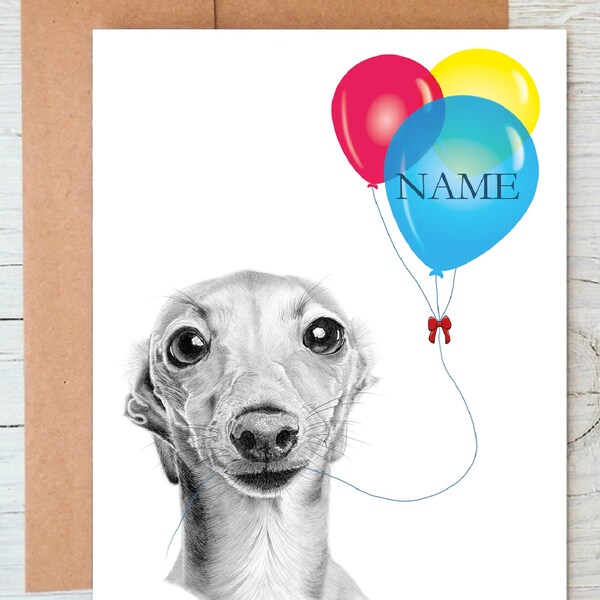 Whippet, lévrier italien chien art voeux d'anniversaire/carte de correspondance (peut être personnalisé)