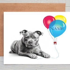 STaffy Staffordshire Bullterrier Staffie (no:9) Hundekunst Geburtstagsballon | Herzlichen Glückwunsch | Gruß- / Grußkarte (kann personalisiert werden)