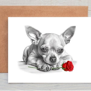 Chihuahua (Nr. 8) Hund Liebeskarte, Valentinstagskarte, Jubiläumskarte, Hochzeitskarte Kunst Grüße / Notizkarte (kann personalisiert werden)