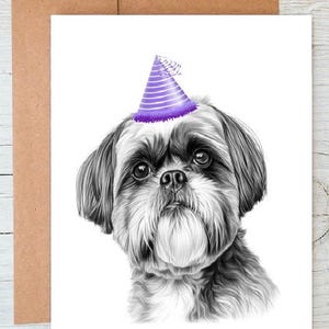 Shih Tzu (no. 3) Art chien chapeau d'anniversaire | Félicitations | Bravo/Carte de correspondance (peut être personnalisée)