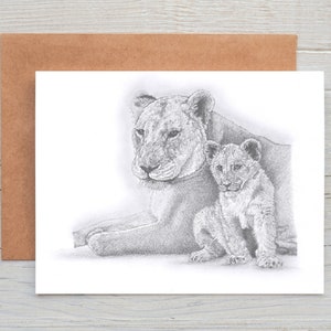 Lioness mother and Cub art  Greetings/Note Card (can be personalised)