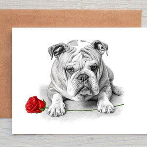 Bulldog (nr. 9) Liefdeskaart, valentijnskaart, jubileumkaart, trouwkaart kunst Wenskaart/notitiekaart (kan gepersonaliseerd worden)