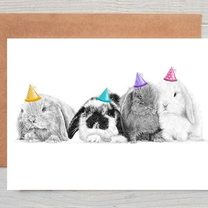 Chums de lapin aux oreilles tombantes, voeux d'anniversaire/carte de correspondance d'art de lapin (peut être personnalisé)