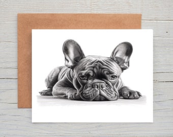 French Bulldog (No.10) dog art Greetings/Note Card (can be personalised)