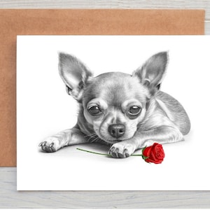 Chihuahua (Nr. 7) Hund Liebeskarte, Valentinstagskarte, Jubiläumskarte, Hochzeitskarte Kunst Grüße / Notizkarte (kann personalisiert werden)