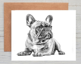 French Bulldog (No.6) dog art Greetings/Note Card (can be personalised)