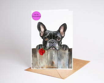 French Bulldog 1 Frenchie dog Love, Valentines Card, Anniversary, Wedding art Greetings/Note Card (can be personalised)