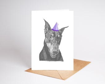Doberman Dog art Birthday Greetings/Note Card (can be personalised)