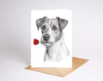 Jack Russell  (no. 4)  dog Love Card Valentines Card Anniversary Wedding Card art Greetings/Note Card (can be personalised)