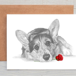 Karta miłosna z psem rasy corgi, karta walentynkowa, karta rocznicowa, karta ślubna, karta z pozdrowieniami/notatkami (można spersonalizować)