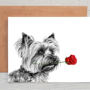 Yorkshire Terrier Yorkie (no. 6) Hund Liebeskarte Valentinstagskarte, Hochzeitskarte Jubiläumskarte Kunst Grüße / Notiz Karte (kann personalisiert werden)