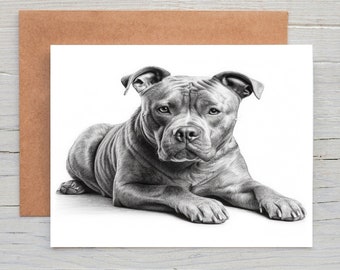 Staffordshire Bull Terrier staffie,staffy (no.9) dog art  Greetings/Note Card (can be personalised)